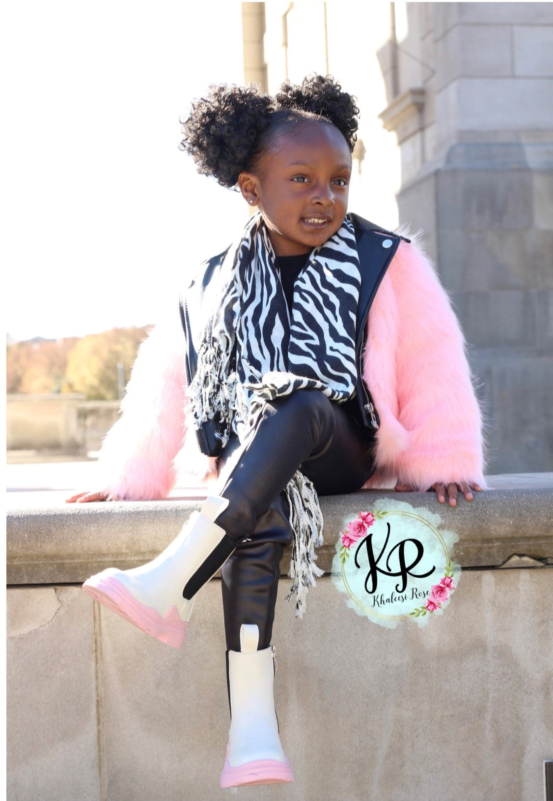 Girls Pink Faux Fur Moto Coat - Mommy & Me