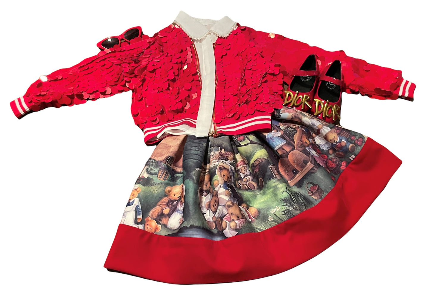 Red Sequin Fish Scale Bomber Jacket